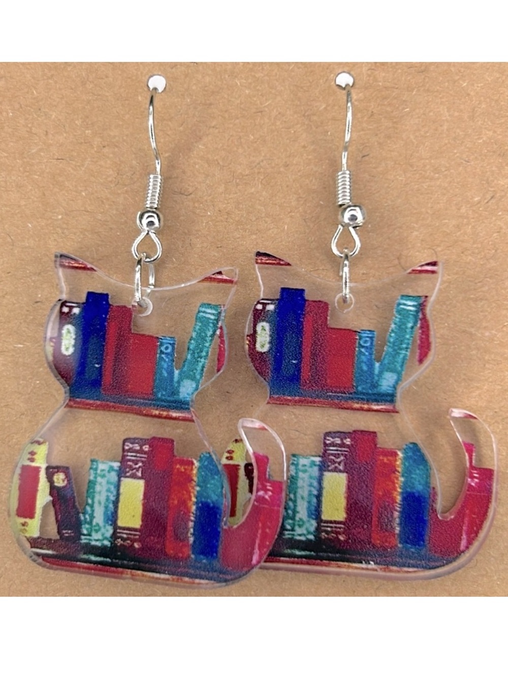 Cute Cat Shape Bookshelf Pattern Dangle Acrylic Earrings Fashion Jewelry